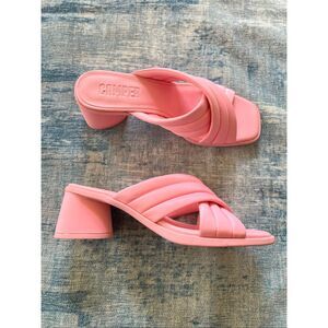 Camper Pink Padded Crisscross Block Heel Sandals
